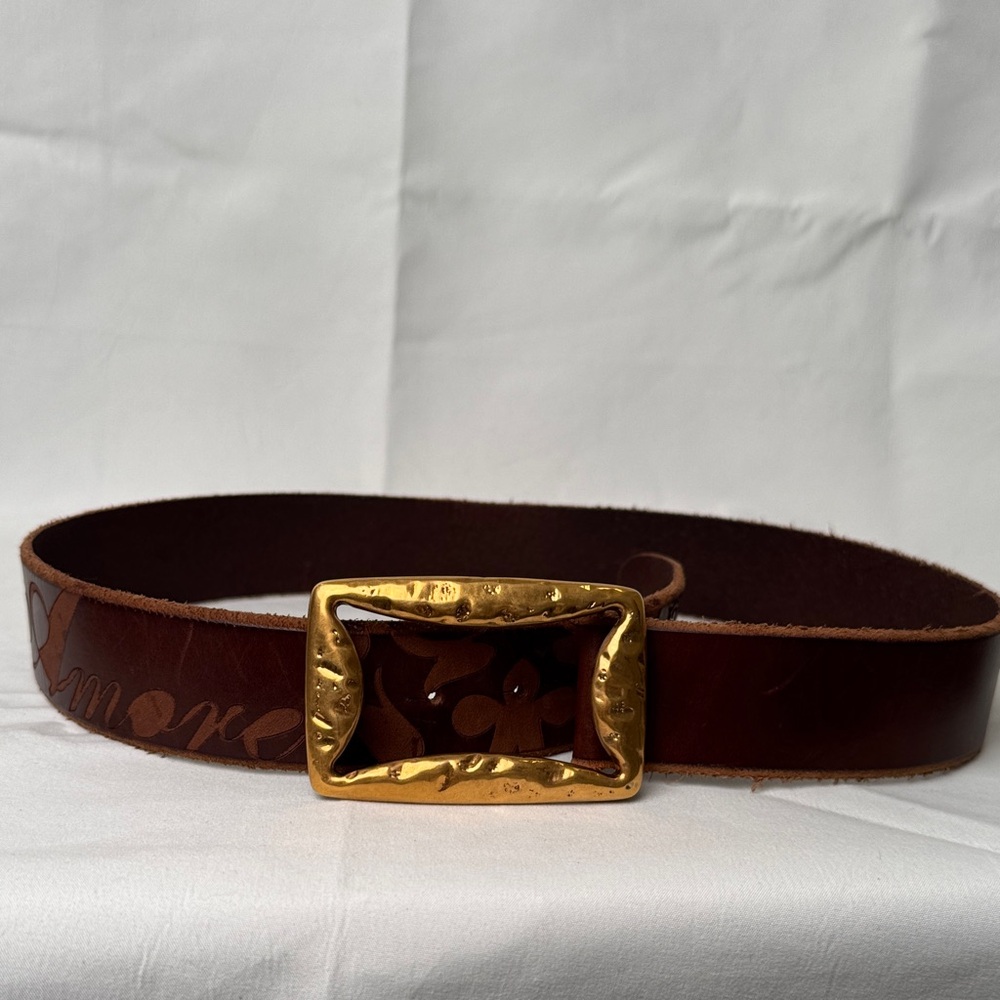 Dolce & Gabbana Brown Amore Leather Belt with Bronze Buckle